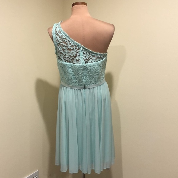 David’s Bridal Dress Size 12 Robin’s Egg Blue Floral Lace One Shoulder - Picture 3 of 6